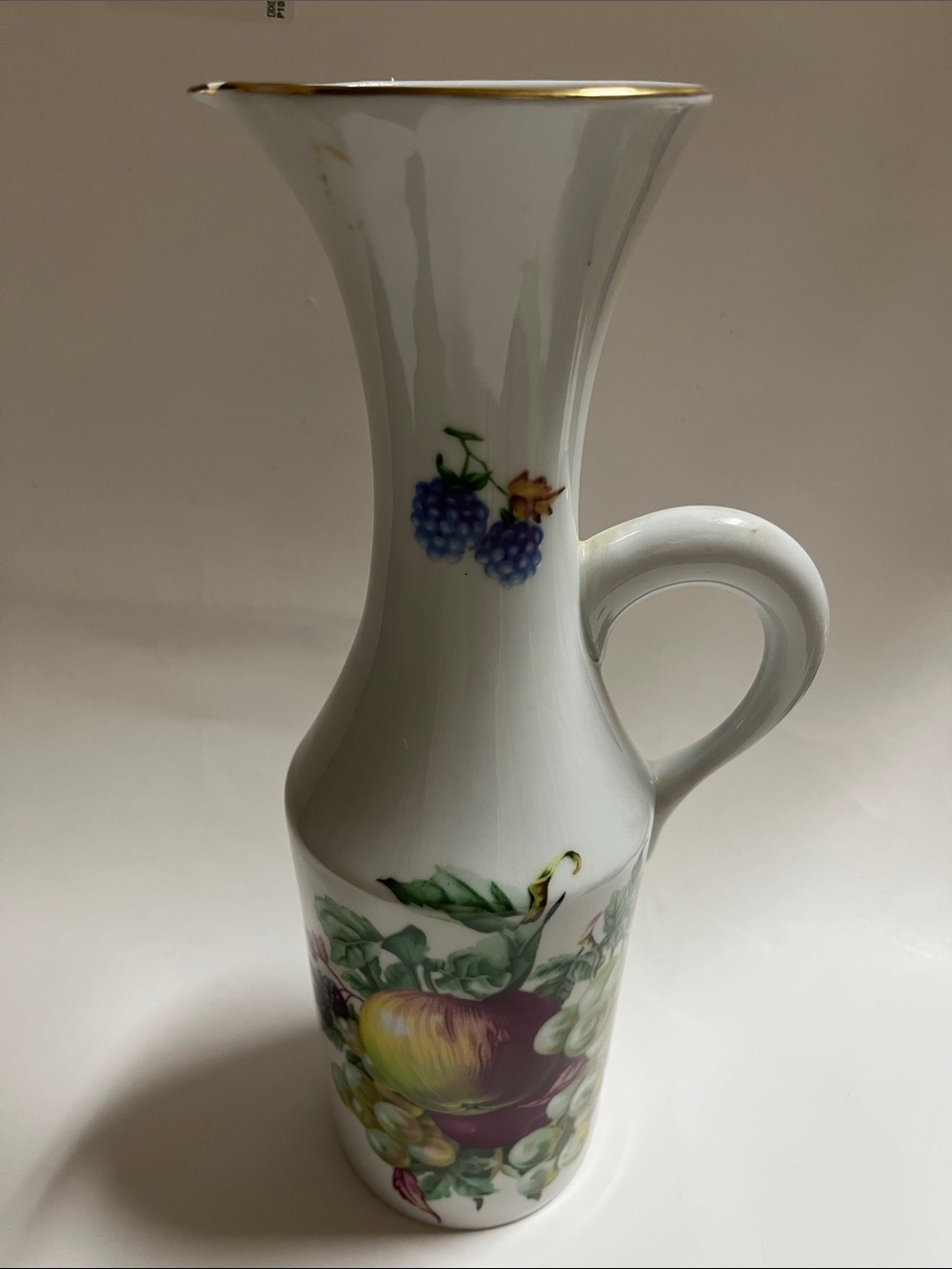 Vintage Naaman Israel Porcelain Wine Decanter -Fruit Motif Gold trim